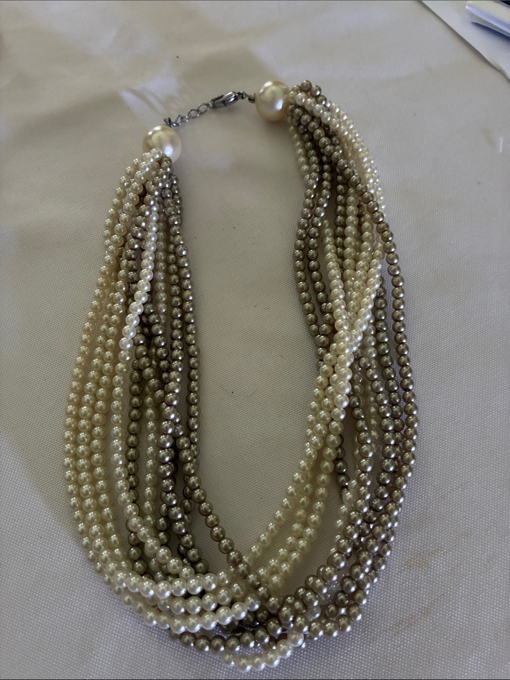 Multi-Strand Pearl Necklace in Cream & Taupe